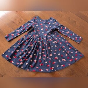 Heart Patterned Blue Kids Dress 5T